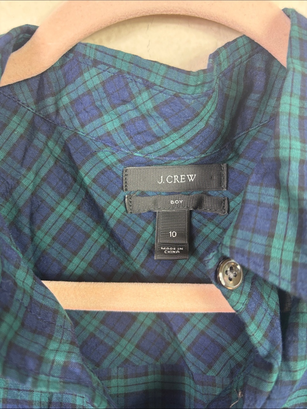 J. Crew Boy Shirt Button Down Long Sleeve Navy Blue Green Plaid Sz 10 - Picture 5 of 11